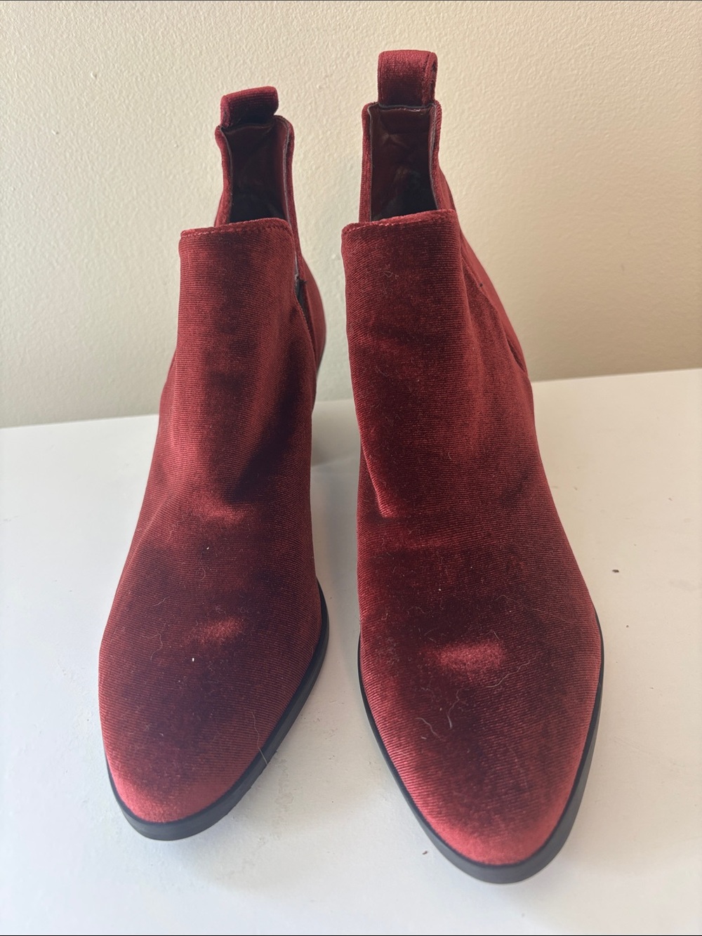 Crown Vintage Deep Red Velvet Ankle Booties